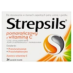 Strepsils pastylki twarde na stany zapalne jamy ustnej i gardła pomarańczowe z witaminą C, 24 szt.