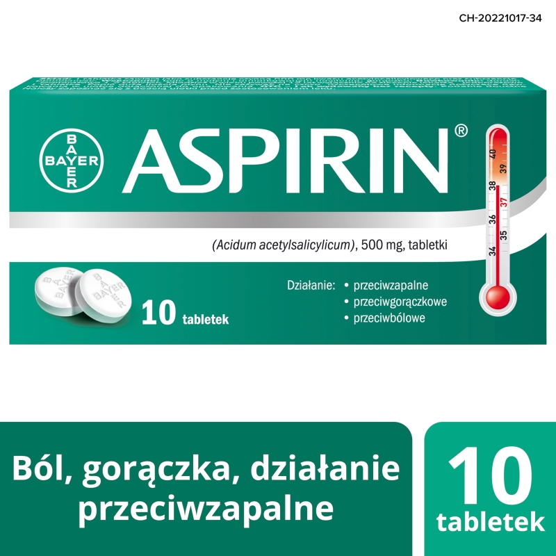 Aspirin, tabletki o działaniu przeciwgorączkowym i przeciwbólowym, 10 szt.