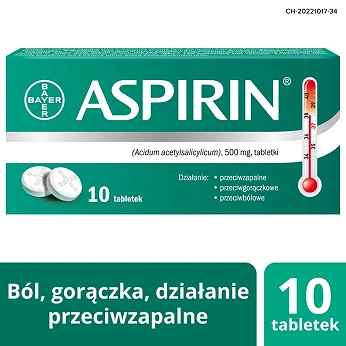 Aspirin, tabletki o działaniu przeciwgorączkowym i przeciwbólowym, 10 szt.