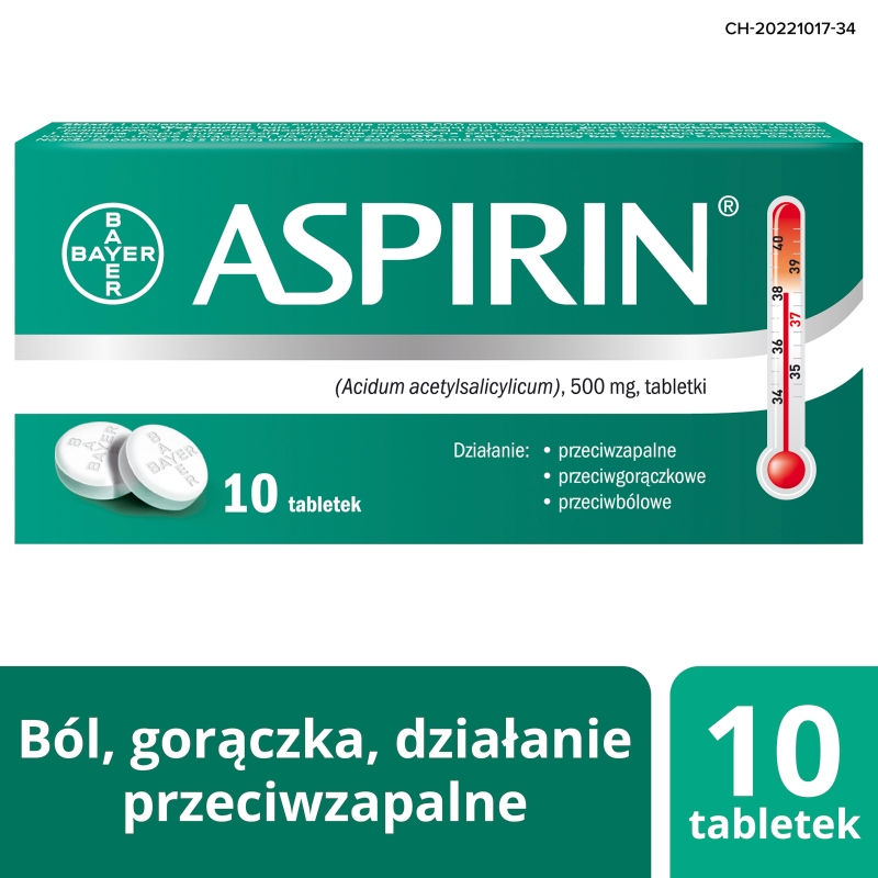 Aspirin, tabletki o działaniu przeciwgorączkowym i przeciwbólowym, 10 szt.