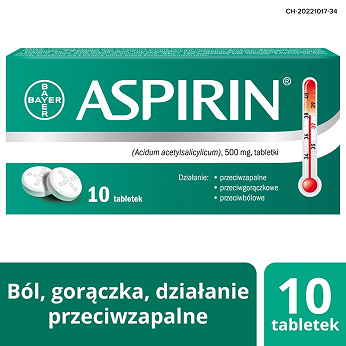 Aspirin, tabletki o działaniu przeciwgorączkowym i przeciwbólowym, 10 szt.