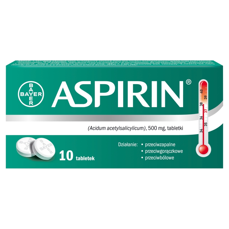 Aspirin tabletki o działaniu przeciwgorączkowym i przeciwbólowym, 10 szt.