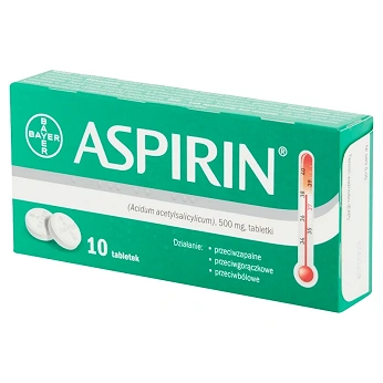 Aspirin, tabletki o działaniu przeciwgorączkowym i przeciwbólowym, 10 szt.