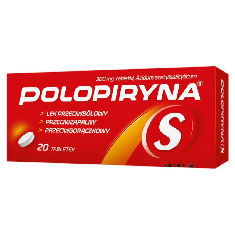 Polopiryna S 300 mg, tabletki na ból słaby i umiarkowany, objawy przeziębienia i grypy, 20 szt.