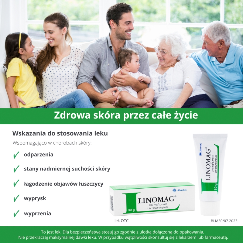 Linomag, maść na nadmierną suchość skóry wypryski odparzenia i łuszczycę, tuba 30 g