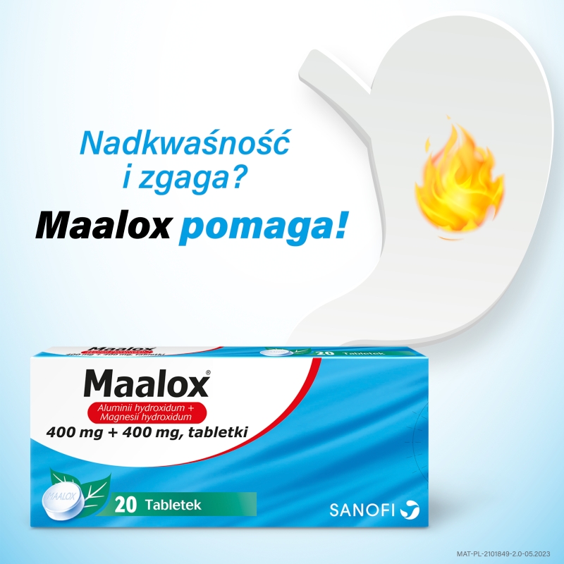 Maalox , tabletki na zgagę i nadkwasowość, 20 szt.