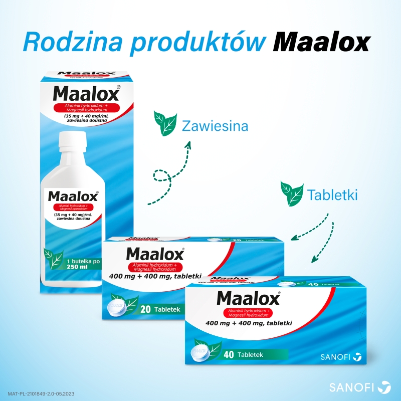 Maalox , tabletki na zgagę i nadkwasowość, 20 szt.