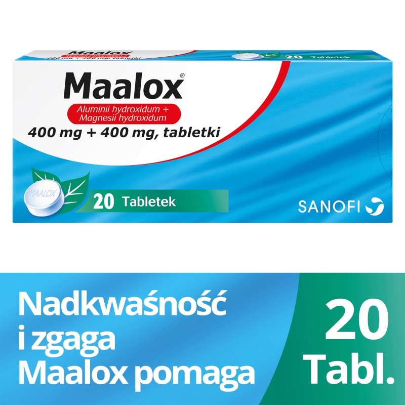 Maalox , tabletki na zgagę i nadkwasowość, 20 szt.