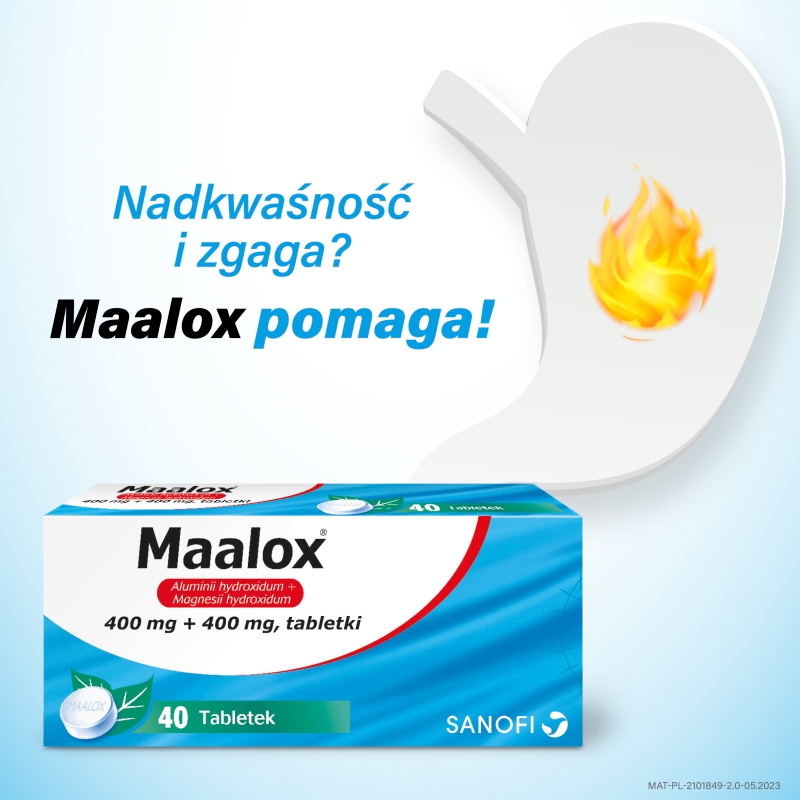 Maalox, tabletki na zgagę, niestrawność, 40 szt.
