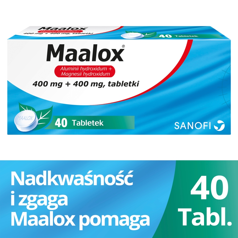 Maalox, tabletki na zgagę, niestrawność, 40 szt.