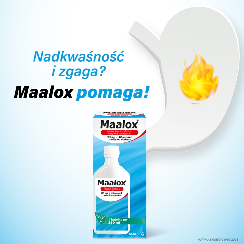 Maalox, zawiesina na zgagę, niestrawność, butelka 250 ml