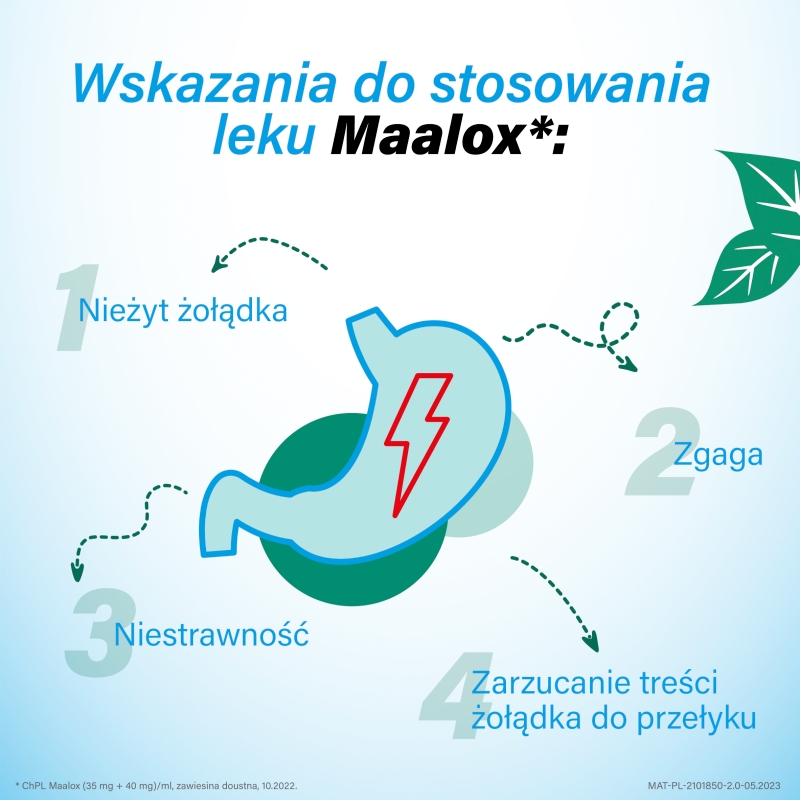 Maalox, zawiesina na zgagę, niestrawność, butelka 250 ml