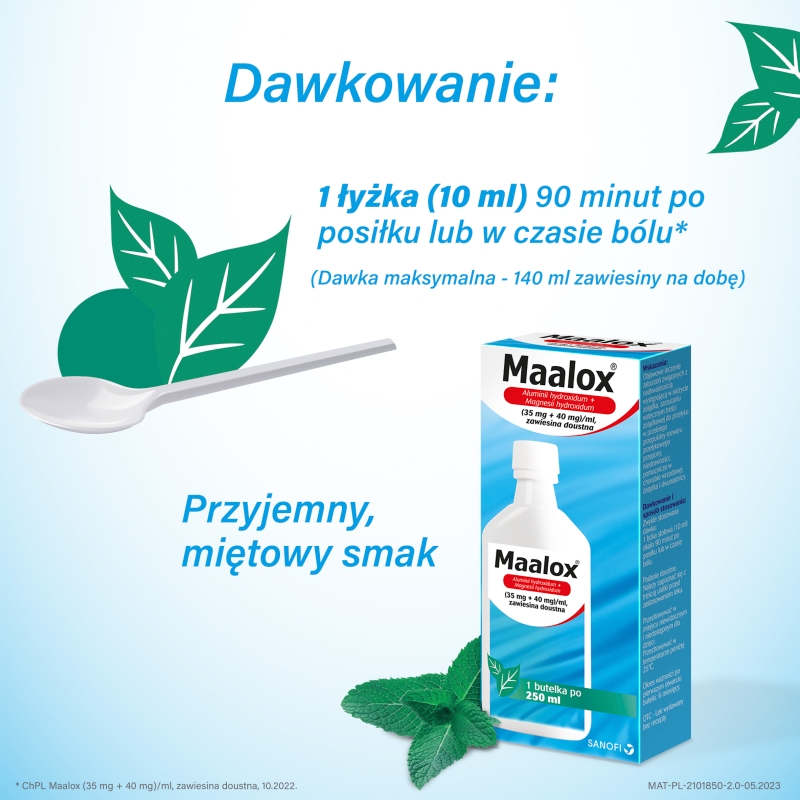 Maalox, zawiesina na zgagę, niestrawność, butelka 250 ml