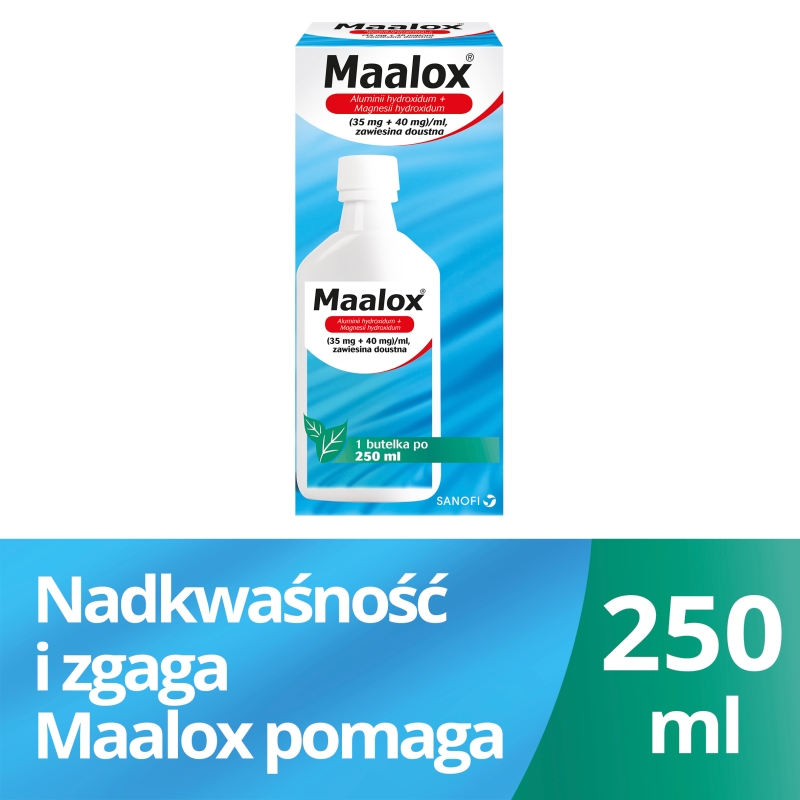 Maalox, zawiesina na zgagę, niestrawność, butelka 250 ml