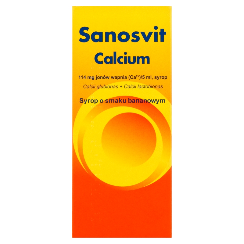 Sanosvit Calcium   syrop na niedobory wapnia i alergię o smaku bananowym, 150 ml