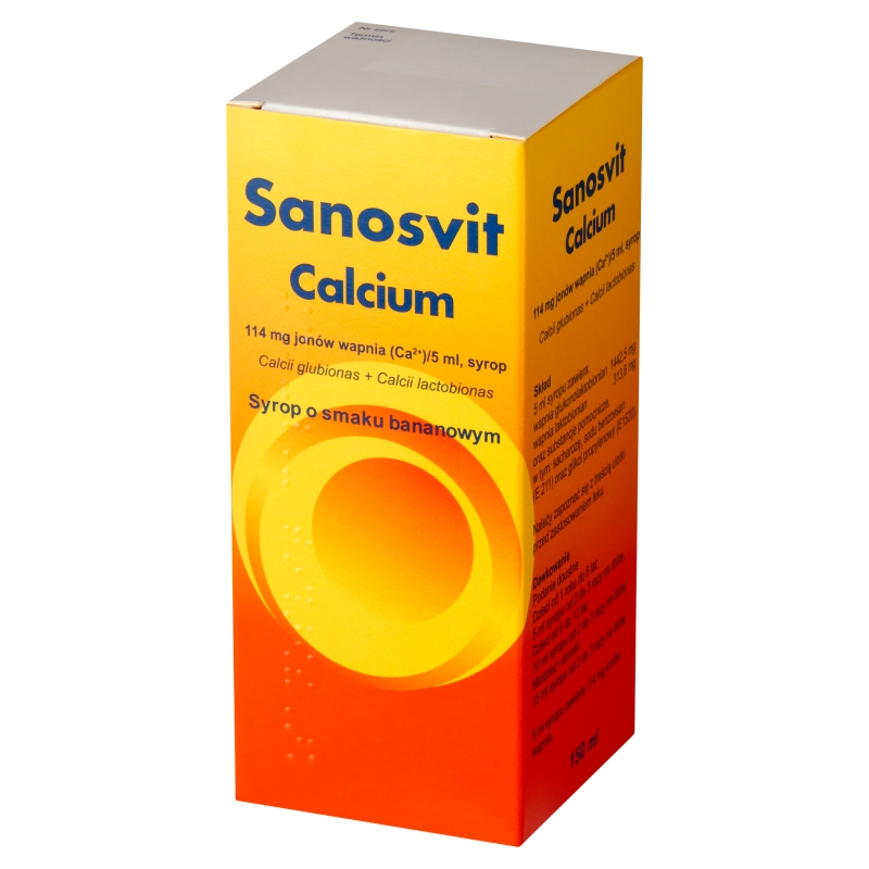 Sanosvit Calcium  , syrop na niedobory wapnia i alergię o smaku bananowym, 150 ml