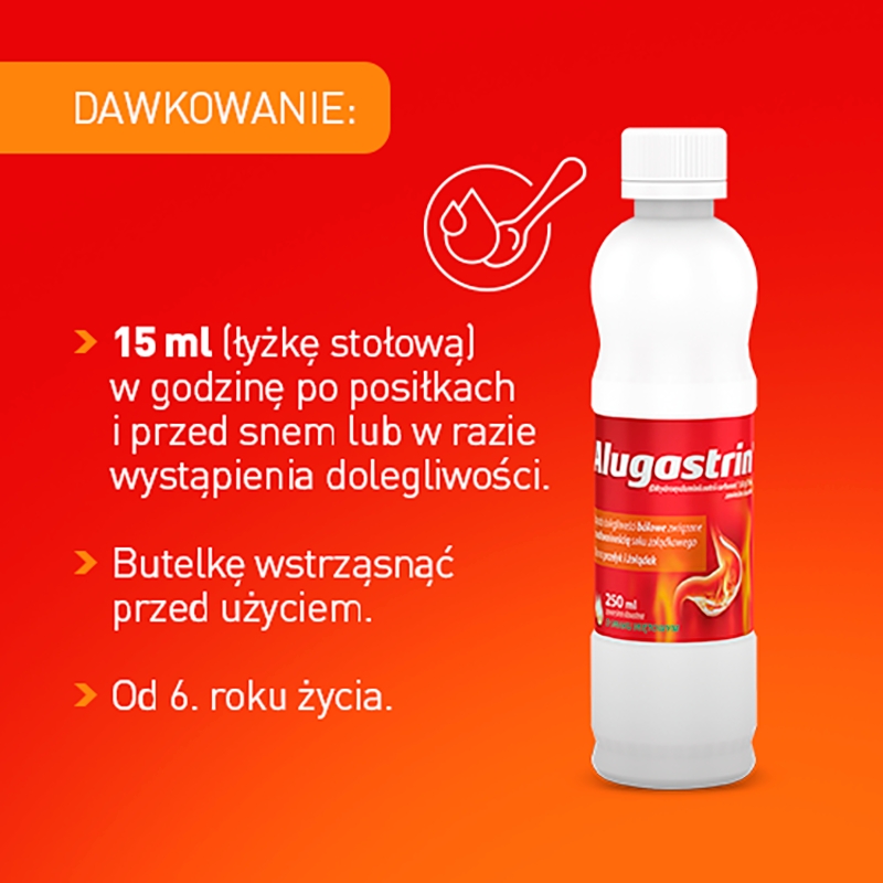 Alugastrin, zawiesina na zgagę, redukcję nadkwaśności, butelka 250 ml
