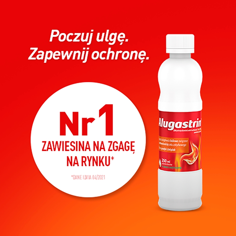Alugastrin, zawiesina na zgagę, redukcję nadkwaśności, butelka 250 ml