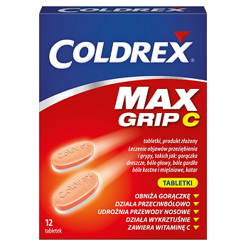 Coldrex MaxGrip C, tabletki na objawy przeziębienia i grypy, 12 szt.