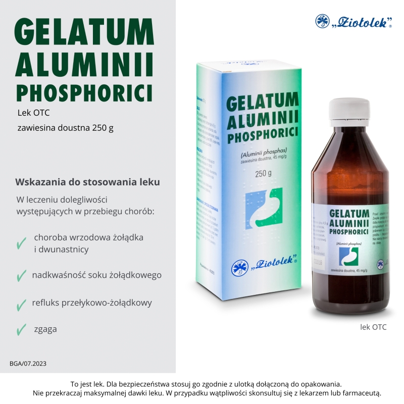 Gelatum Aluminii Phosphorici, zawiesina na zgagę, wrzody żołądka i dwunastnicy, butelka 250 g