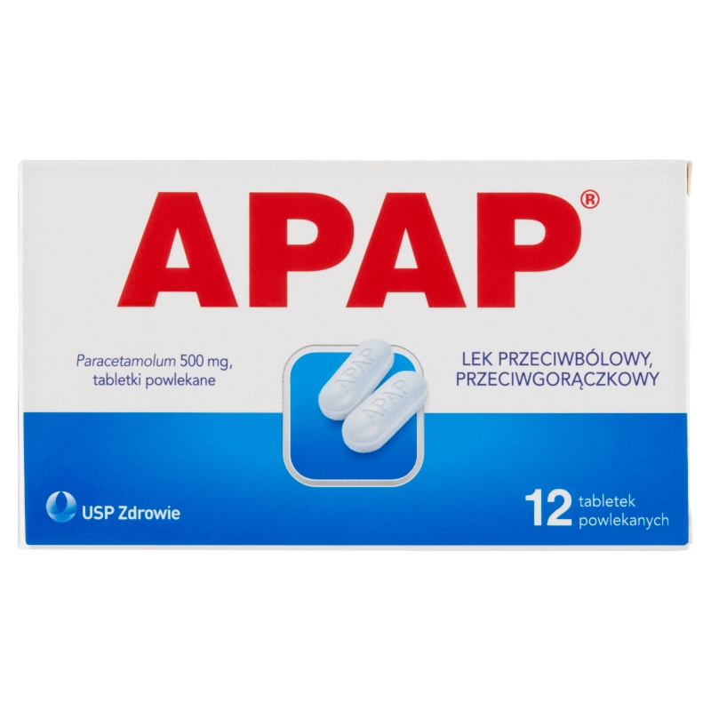 Apap 500 mg, tabletki na ból o różnym pochodzeniu, 12 szt.