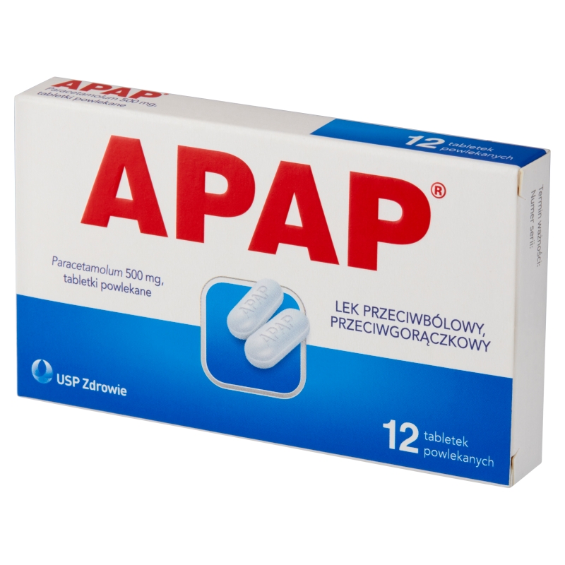 Apap 500 mg, tabletki na ból o różnym pochodzeniu, 12 szt.