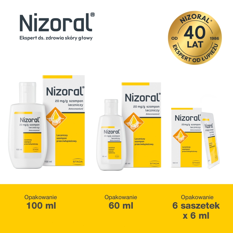 Nizoral, szampon leczniczy zmniejszający łuszczenie i świąd, 6 sasz. x 6 ml