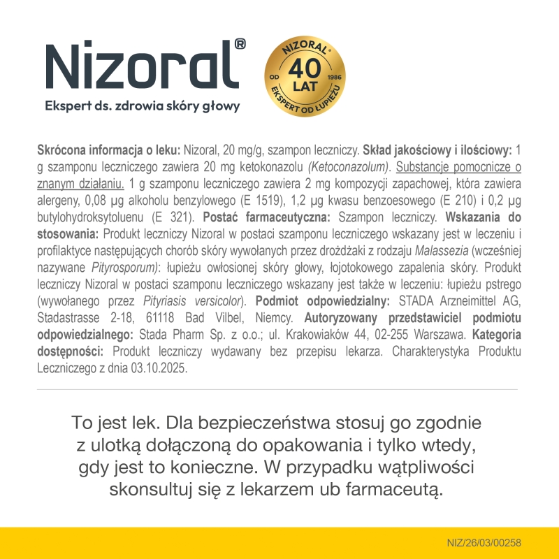 Nizoral, szampon leczniczy zmniejszający łuszczenie i świąd, 6 sasz. x 6 ml