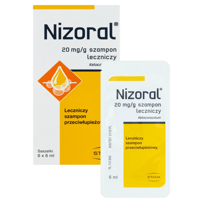 Nizoral, szampon leczniczy zmniejszający łuszczenie i świąd, 6 sasz. x 6 ml
