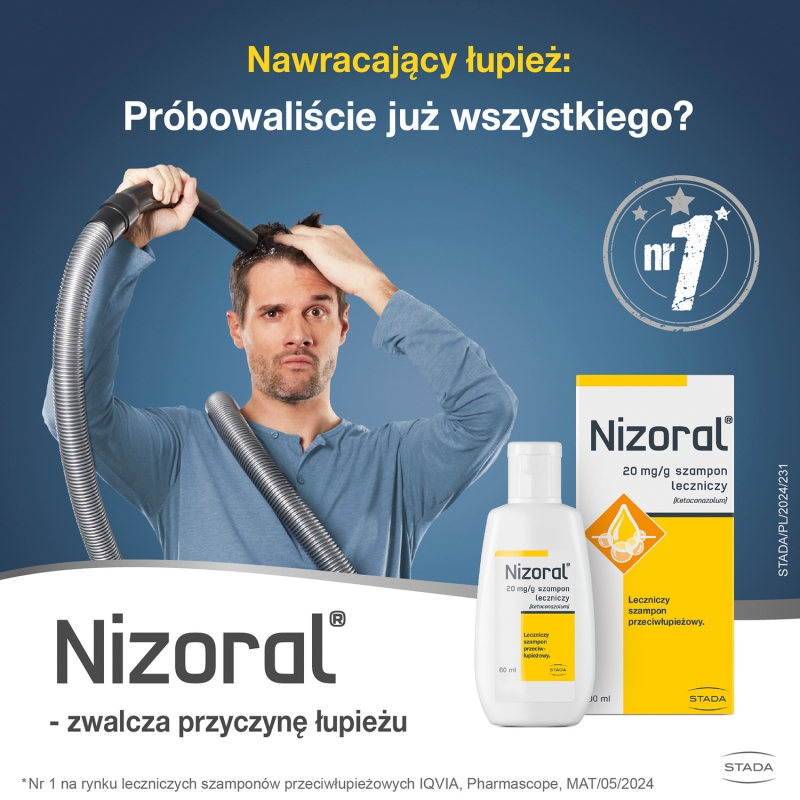 Nizoral, szampon leczniczy zmniejszający łuszczenie i świąd, butelka 60 ml