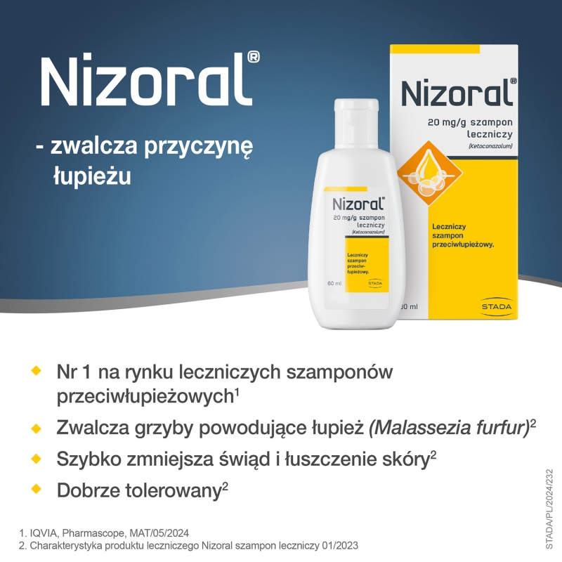 Nizoral, szampon leczniczy zmniejszający łuszczenie i świąd, butelka 60 ml
