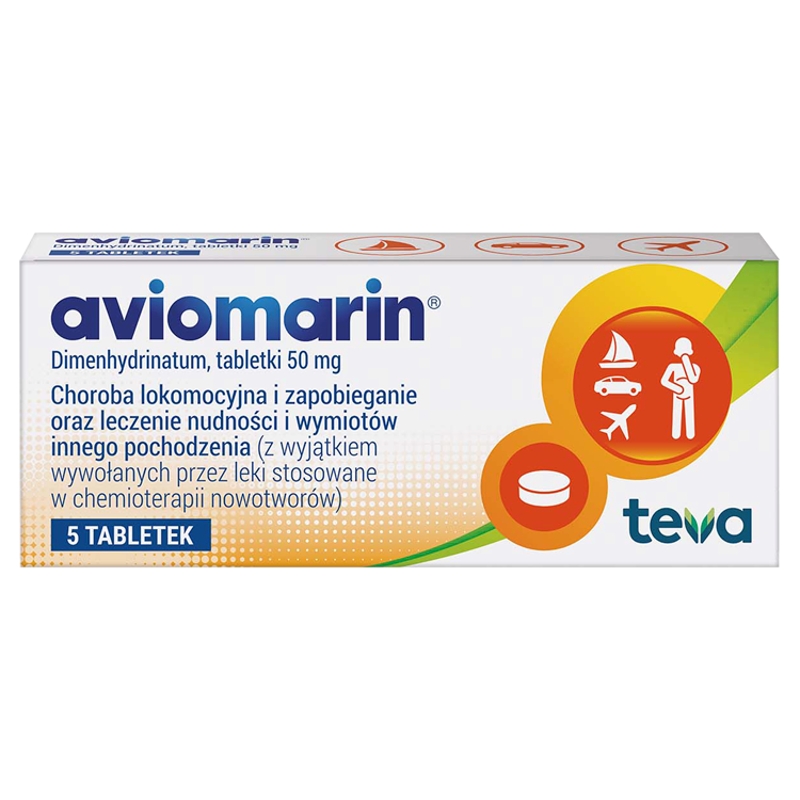 Aviomarin, tabletki na chorobę lokomocyjną, 5 szt.