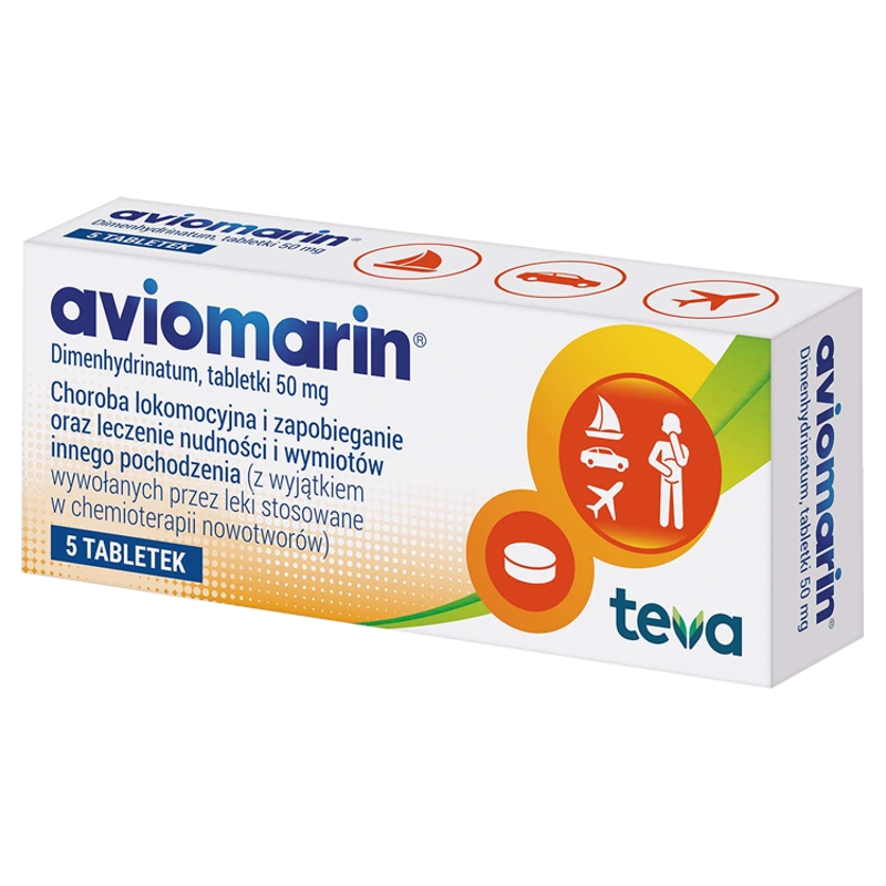 Aviomarin, tabletki na chorobę lokomocyjną, 5 szt.