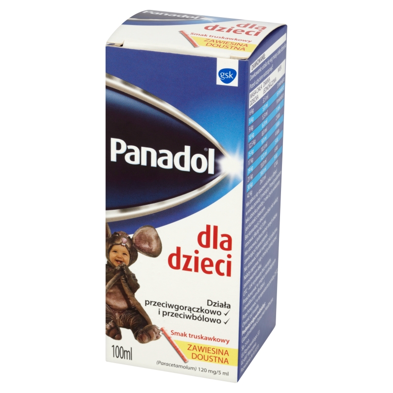 Panadol dla dzieci, zawiesina przeciwgorączkowa i przeciwbólowa o smaku truskawkowym, butelka 100 ml