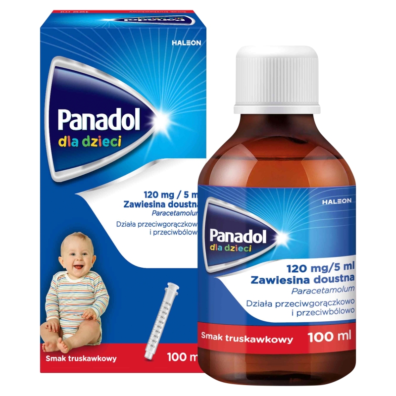 Panadol dla dzieci, zawiesina przeciwgorączkowa i przeciwbólowa o smaku truskawkowym, butelka 100 ml