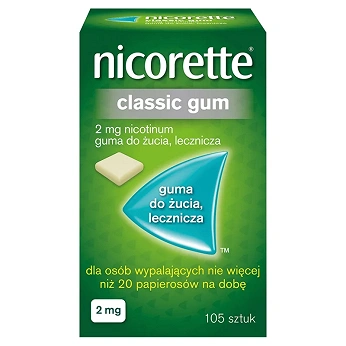 Nicorette Classic Gum 2mg, guma do żucia lecznicza z nikotyną, 105 szt.