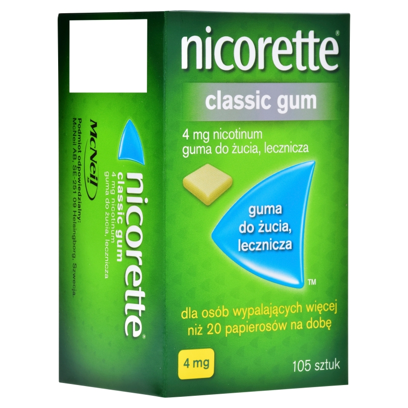 Nicorette  guma do żucia łagodząca głód nikotynowy i objawy odstawienia, 105 szt.