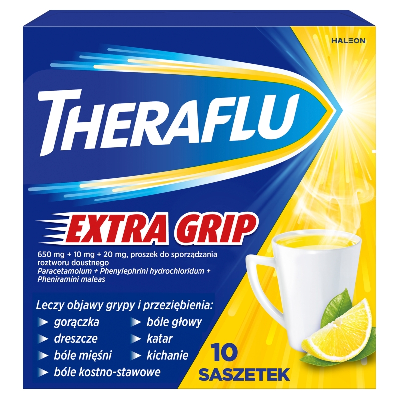 Theraflu ExtraGRIP, proszek na objawy przeziębienia i grypy, 10 sasz.