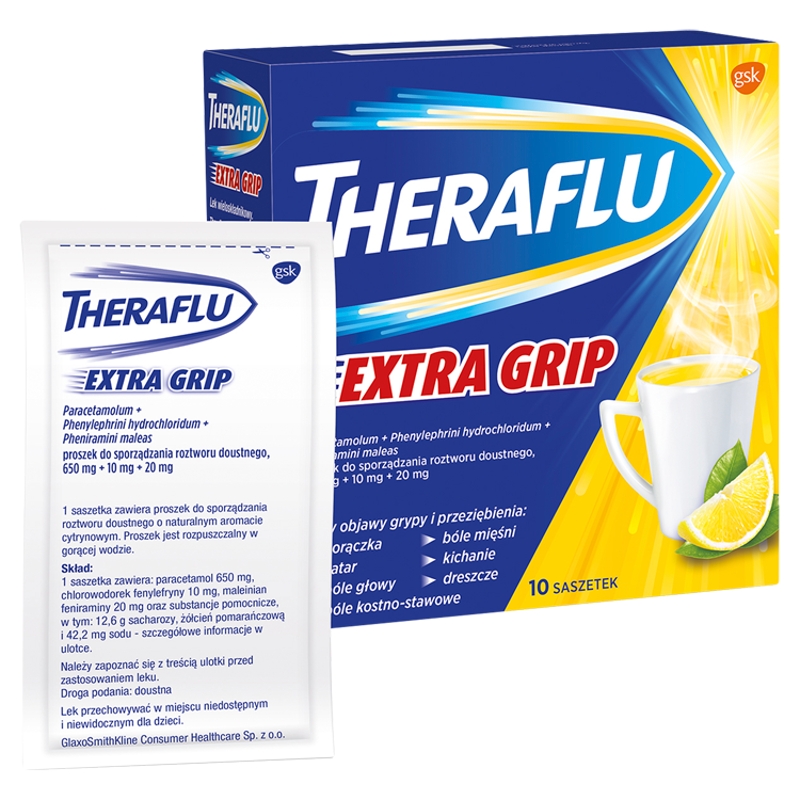 Theraflu ExtraGRIP, proszek na objawy przeziębienia i grypy, 10 sasz.