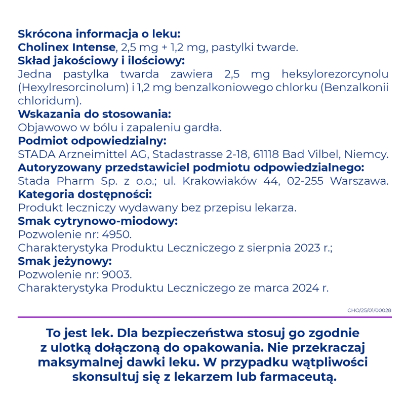 Cholinex Intense, pastylki o smaku jeżynowym, 20 szt.