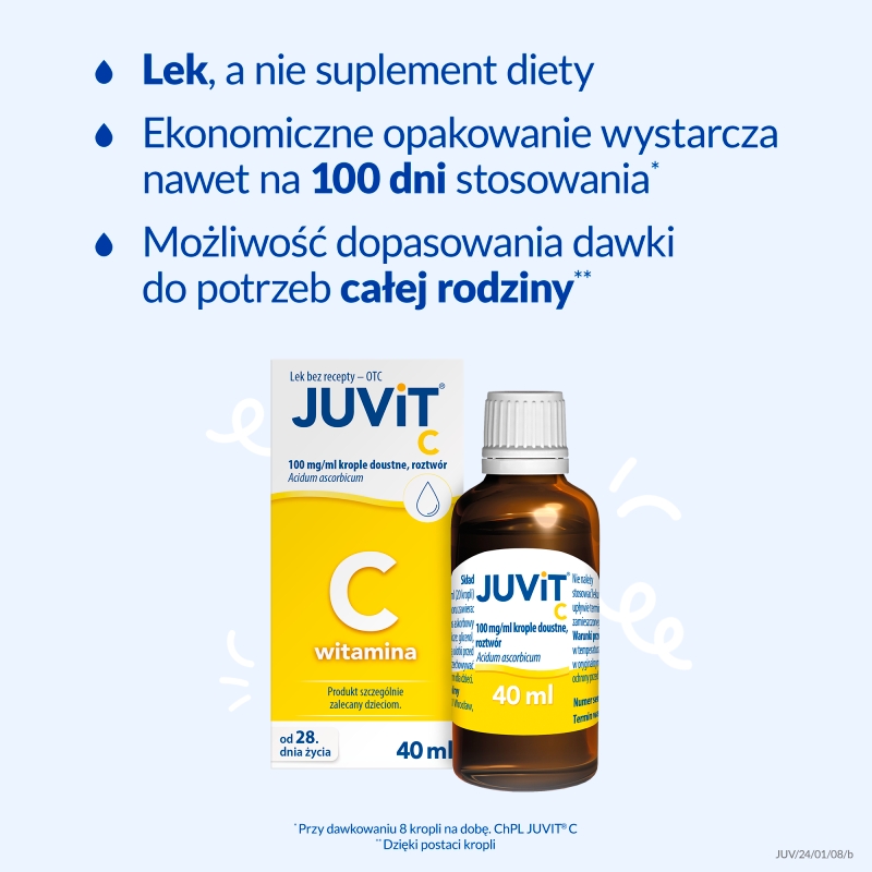Juvit C, krople uzupełniające codzienną dietę w witaminę C dla dzieci, butelka 40 ml