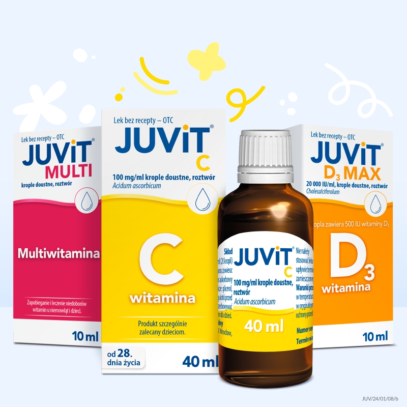 Juvit C, krople uzupełniające codzienną dietę w witaminę C dla dzieci, butelka 40 ml