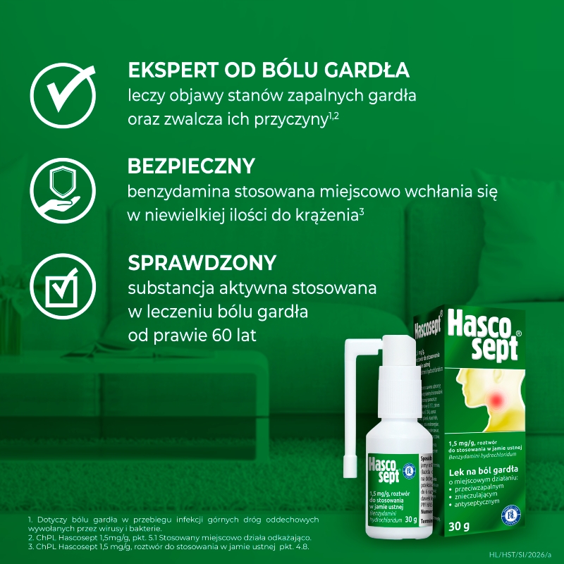 Hascosept, płyn na zapalenie jamy ustnej i gardła, butelka z atomizerem 30 g