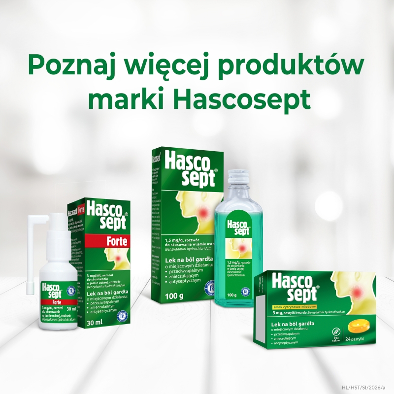 Hascosept, płyn na zapalenie jamy ustnej i gardła, butelka z atomizerem 30 g