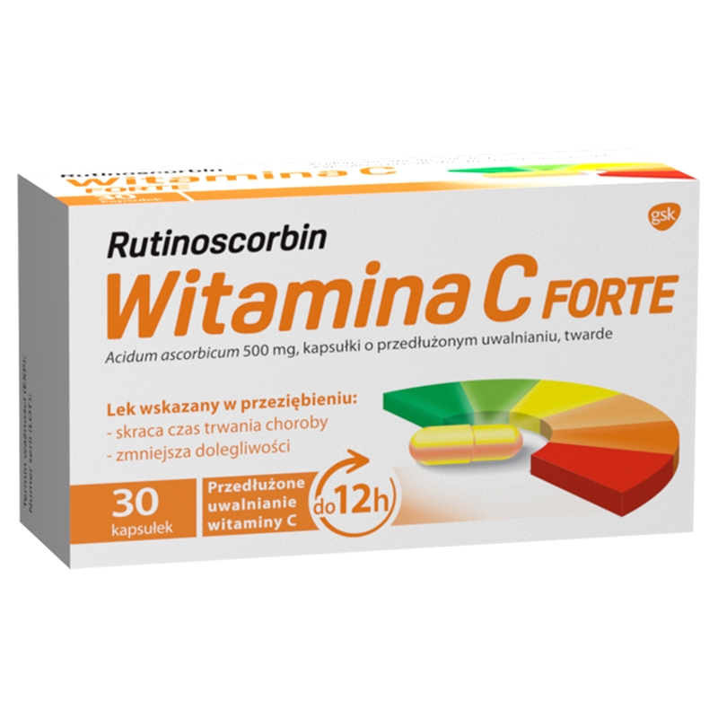 Rutinoscorbin Witamina C Forte, kapsułki stosowane w stanach zwiększonego zapotrzebowania na witaminę C, 30 szt.