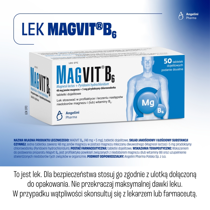 Magvit B6, tabletki z magnezem i witaminą B6, 50 szt.