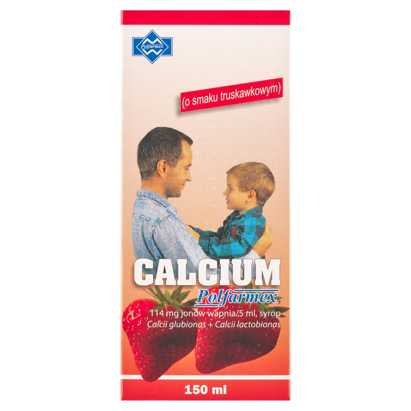 Calcium syrop na niedobór wapnia o smaku truskawkowym, 150 ml