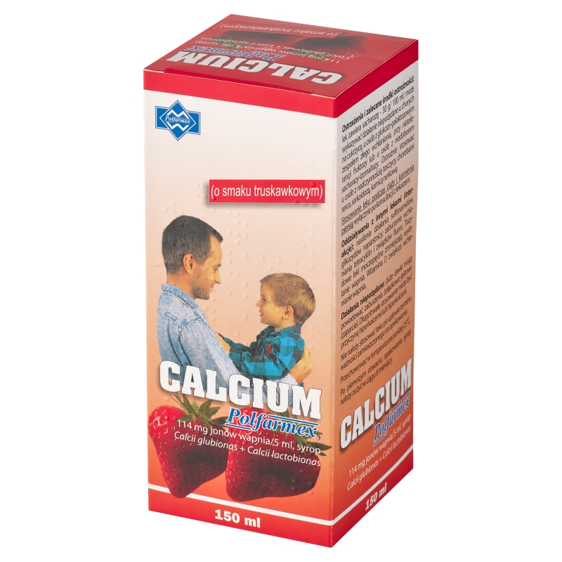 Calcium, syrop na niedobór wapnia o smaku truskawkowym, 150 ml