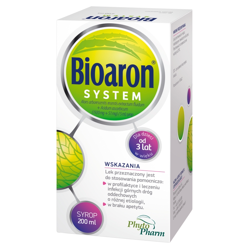 Bioaron System syrop na infekcje górnych dróg oddechowych, braku apetytu, butelka 200 ml