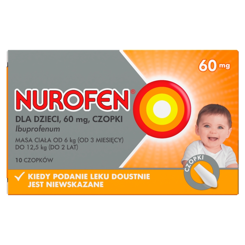 Nurofen dla dzieci czopki o działaniu przeciwbólowym, przeciwgorączkowym, 10 szt.